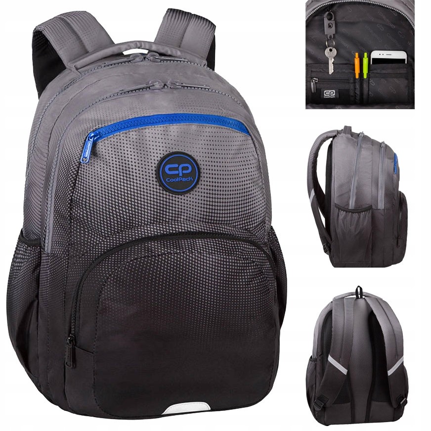 CoolPack viackomorový školský batoh Odtiene sivej a striebornej 23 l